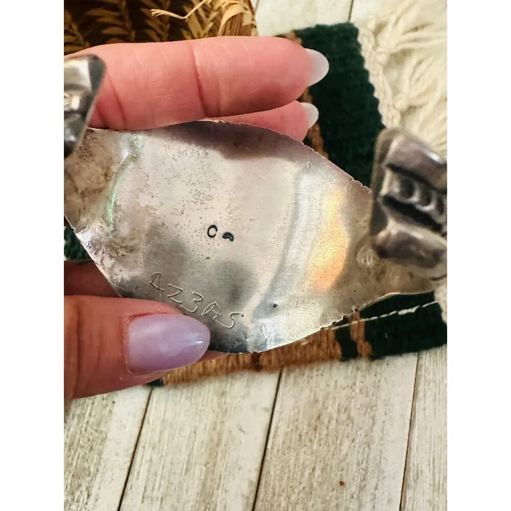 Handcrafted Old Pawn Turquoise & Sterling Silver Cuff Bracelet - Picture 7 of 7